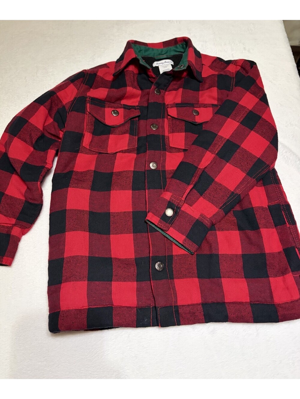 Tommy Bahama Boys Red Black Buffalo Plaid Sherpa Flannel Shacket Jacket M